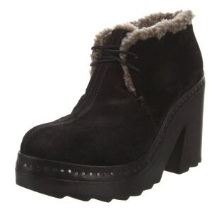 Rag & Bone Black Heeled Boots with Fur Trim